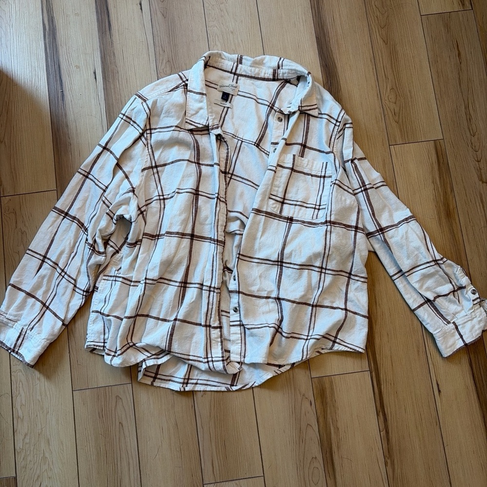 Universal Thread Cream and Brown Plaid Shirt